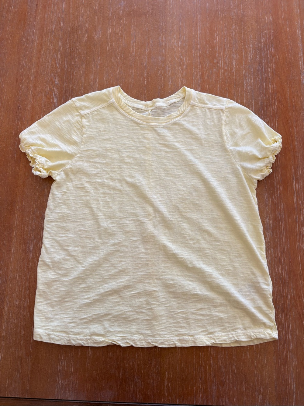 Pilcro Light Yellow Short Sleeve Tee with Ruched Sleeves
